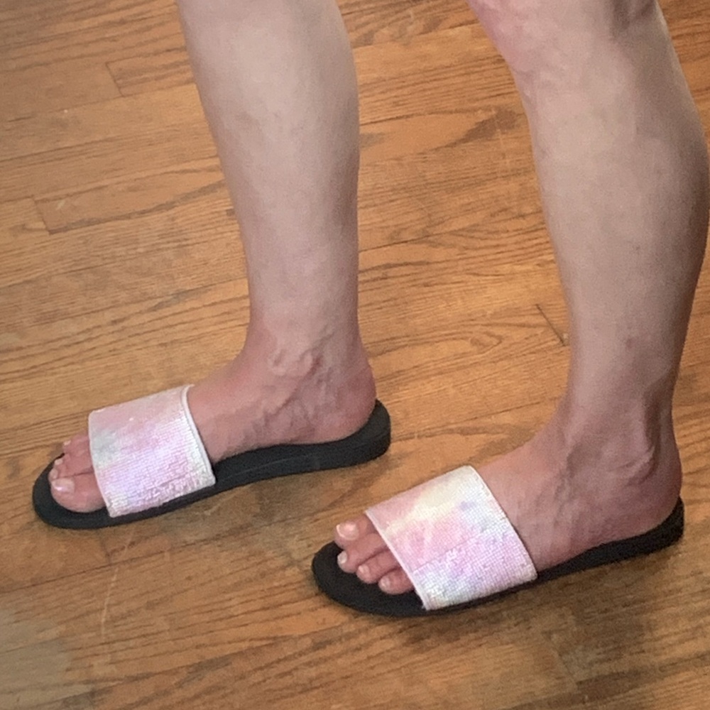 SUGAR SAHARA POOL SLIDE SANDAL White/Silver/Pink Rhinestone Rubber Sole Sz9 NWOT